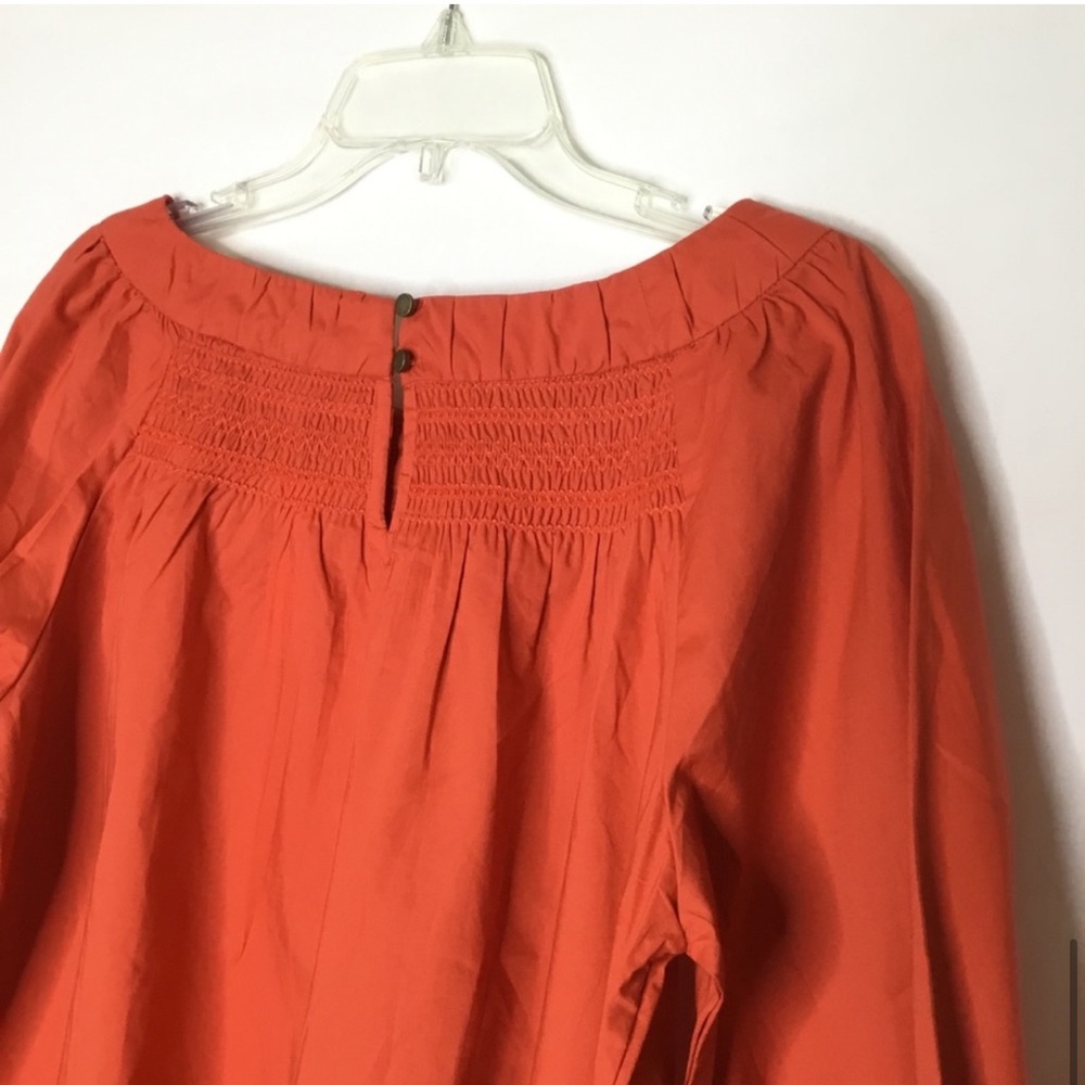 Anthropologie Maeve Coral Poplin Smocked Neck Peasant Top Size XS NWT - Picture 10 of 11